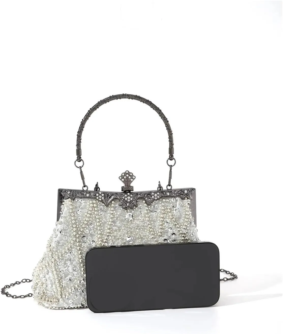 Rhinestone Bags Vintage Trend Heavy Industry Embroidery Flower Beaded Hand-held Evening Bag For Partywedding