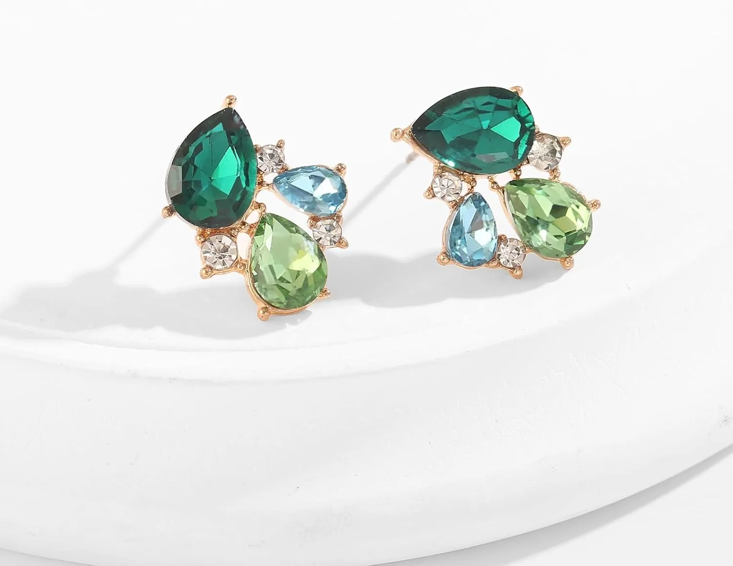 Rhinestone Stud Earrings Small Fancy Crystal Cluster Earrings for Women Brides Dainty Marquise Stud Earrings for Wedding Party Prom Jewelry Gift