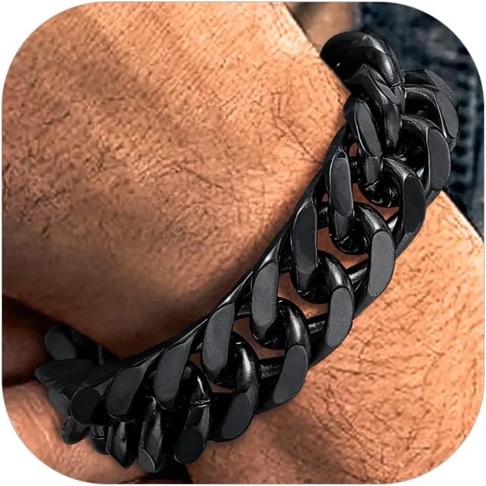 Richsteel Father's Day Bracelets for Men Cuban Link Chain Bracelets 8/12/17mm Width Stainless Steel Chain Wrist Bracelets, 7.4/8.2/9 Inch Length Classic Jewelry for Christmas/Valentine's Day/Birthday