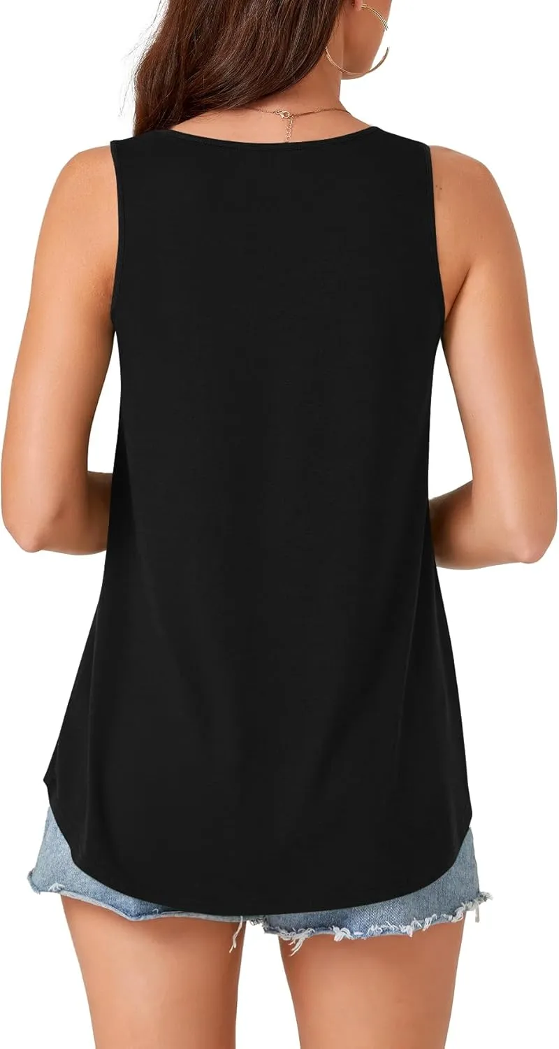 Rooscier Women's Button Down Tank Tops Scoop Neck Sleeveless Loose Casual Cami T Shirts