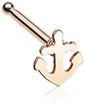 Rose Gold Dainty Anchor Icon Nose Stud Ring