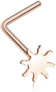 Rose Gold Dainty Blazing Sun Icon L-Shaped Nose Ring