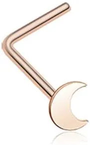 Rose Gold Dainty Crescent Moon Icon L-Shaped Nose Ring