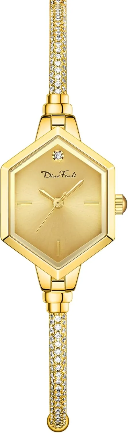 Rose Gold Petite Bracelet Watch for Women, Diamond Dress Analog Hexagonal Mini Women Watch Waterproof