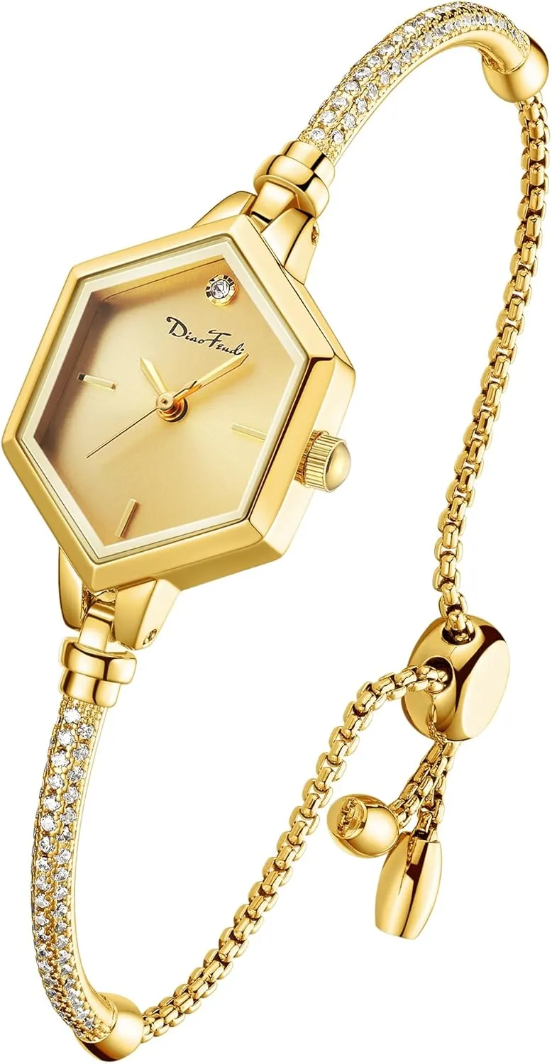 Rose Gold Petite Bracelet Watch for Women, Diamond Dress Analog Hexagonal Mini Women Watch Waterproof