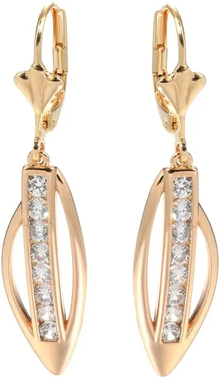 Rose Gold Plated Dangle Earrings with Pave Zircon, Unique Geometric Design