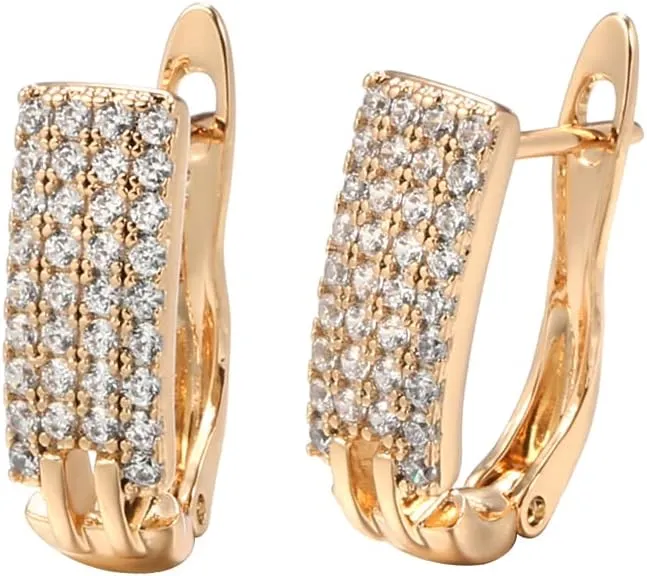 Rose Gold Plated Stud Earrings, Four Row Micro-Pave Crystal Inlay