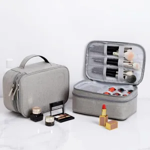 Rownyeon Makeup Train Cases Travel Makeup Bag Waterproof Portable Cosmetic Cases Organizer with Adjustable Dividers for Cosmetics Makeup Brushes Toiletry Jewelry Digital Accessories (Grey Small)