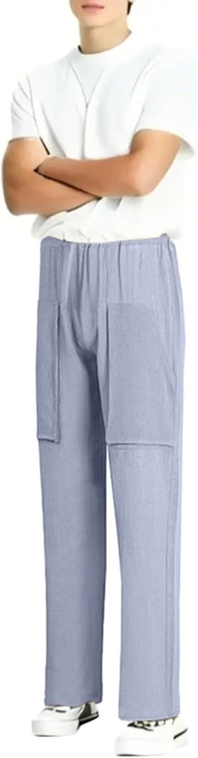 RTTUIOP Linen Pants Men Casual Beach Baggy Relaxed Fit Trousers Lightweight Elastic Waist Summer Pants with Pockets