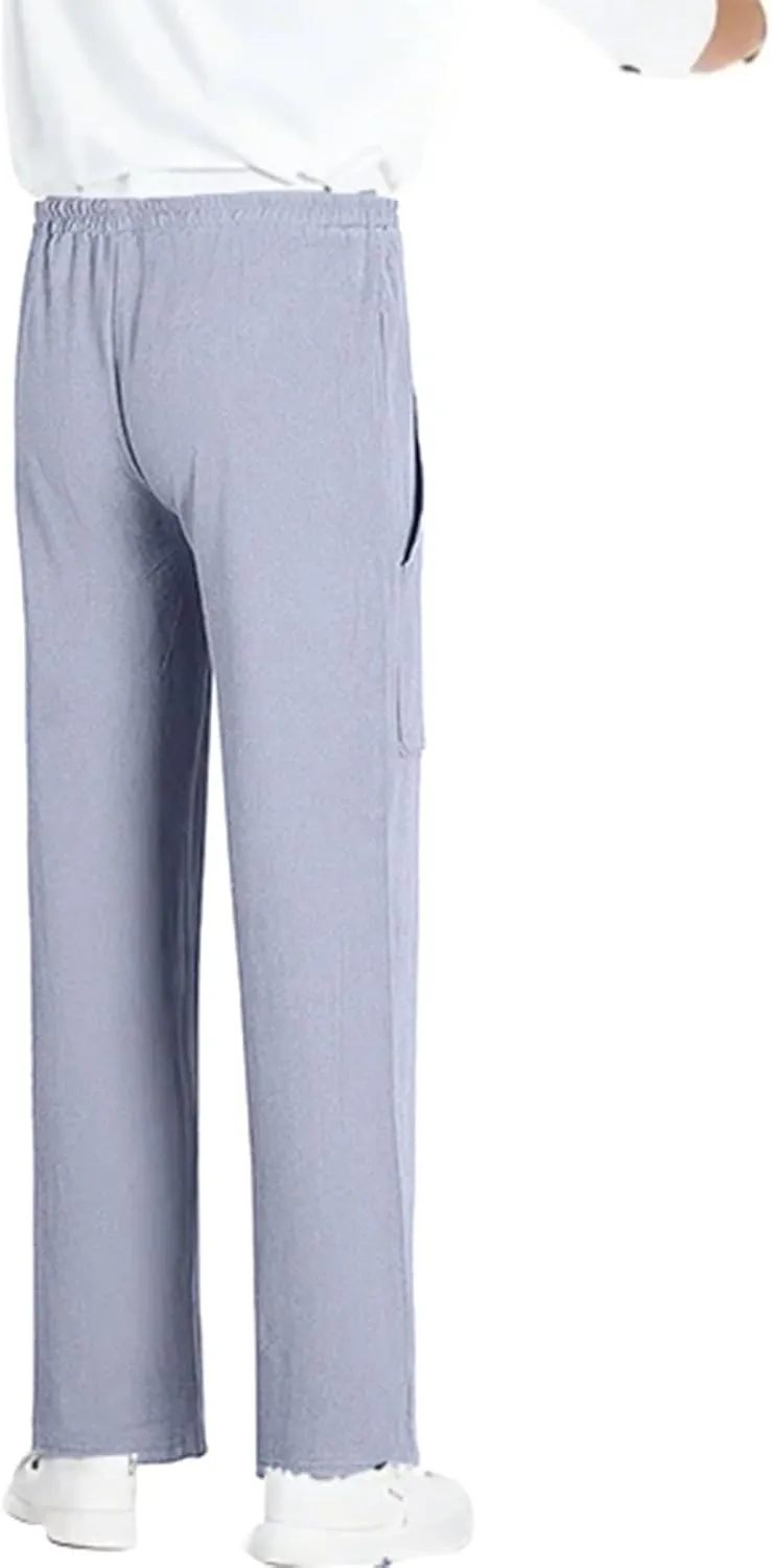RTTUIOP Linen Pants Men Casual Beach Baggy Relaxed Fit Trousers Lightweight Elastic Waist Summer Pants with Pockets