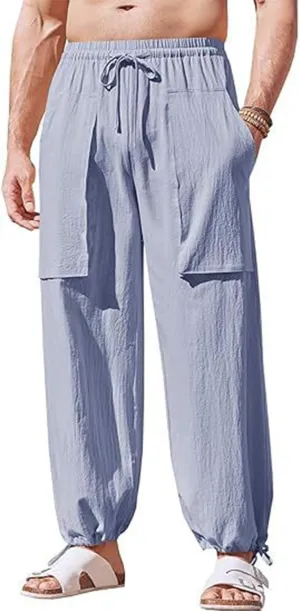 RTTUIOP Linen Pants Men Casual Beach Baggy Relaxed Fit Trousers Lightweight Elastic Waist Summer Pants with Pockets