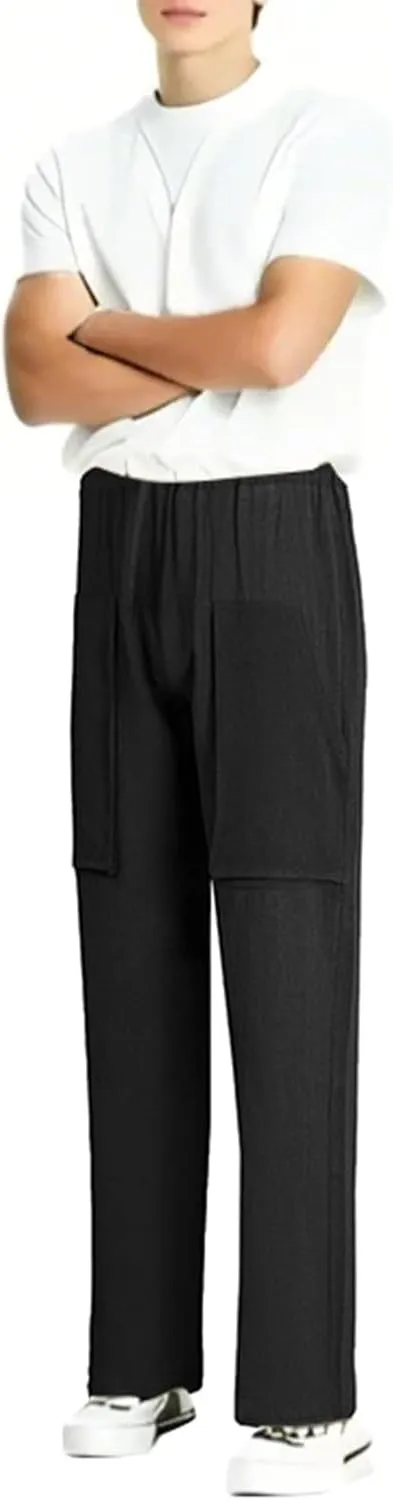 RTTUIOP Linen Pants Men Casual Beach Baggy Relaxed Fit Trousers Lightweight Elastic Waist Summer Pants with Pockets