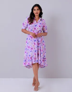 Ruffle Trim High Low Hem Dress
