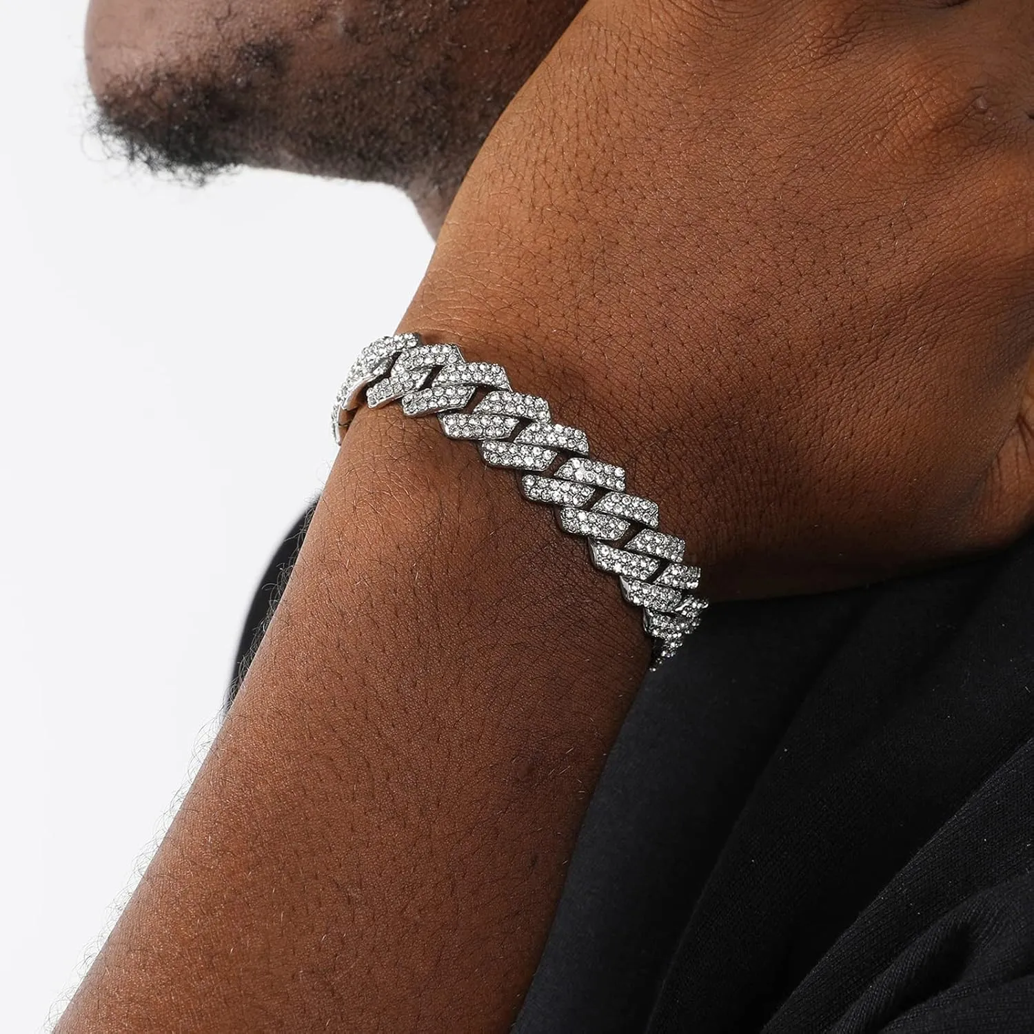 Saintda Cuban Link Bracelet For Men Women Silver/Gold/Rose Gold Bracelets Iced Out Miami Cuban Bracelet Hip Hop Jewelry Gift