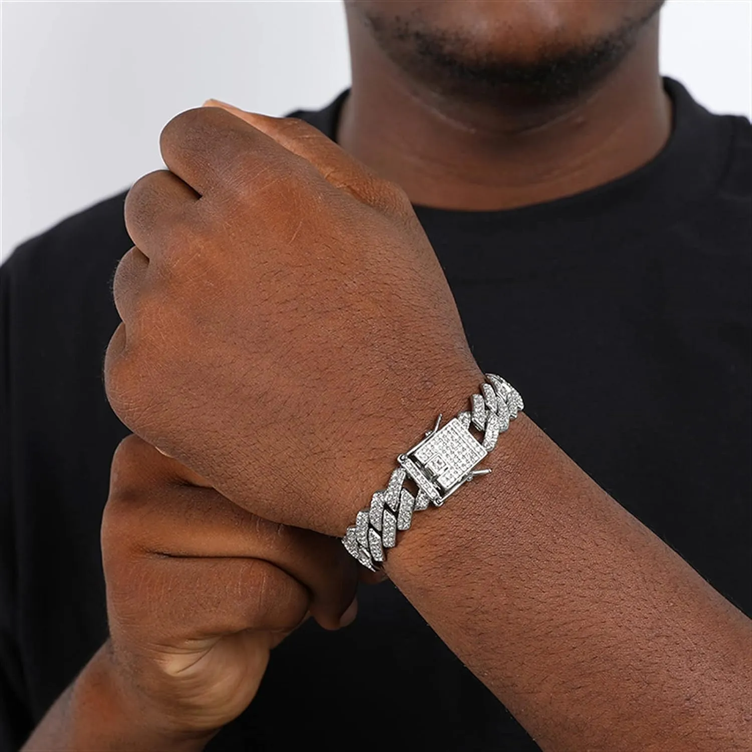 Saintda Cuban Link Bracelet For Men Women Silver/Gold/Rose Gold Bracelets Iced Out Miami Cuban Bracelet Hip Hop Jewelry Gift