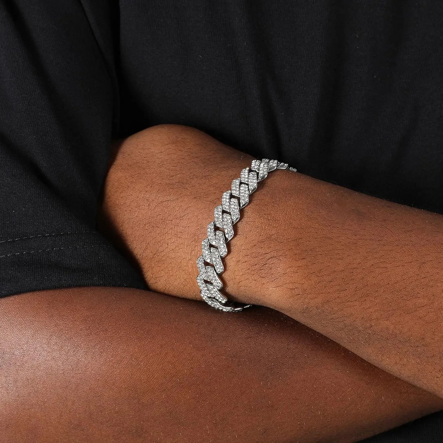 Saintda Cuban Link Bracelet For Men Women Silver/Gold/Rose Gold Bracelets Iced Out Miami Cuban Bracelet Hip Hop Jewelry Gift