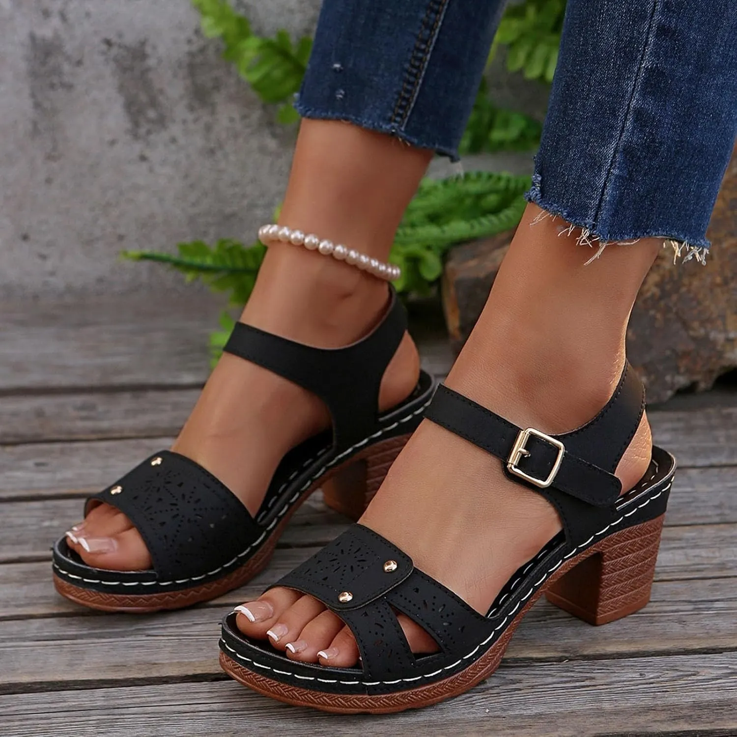 Sandals Women Comfortable Open Toe Sandals with Low Wedges Summer Ankle Strap Open Toe Comfortable Walking Shoes Ladies Casual Platform Sandal with Buckle Beach Shoes