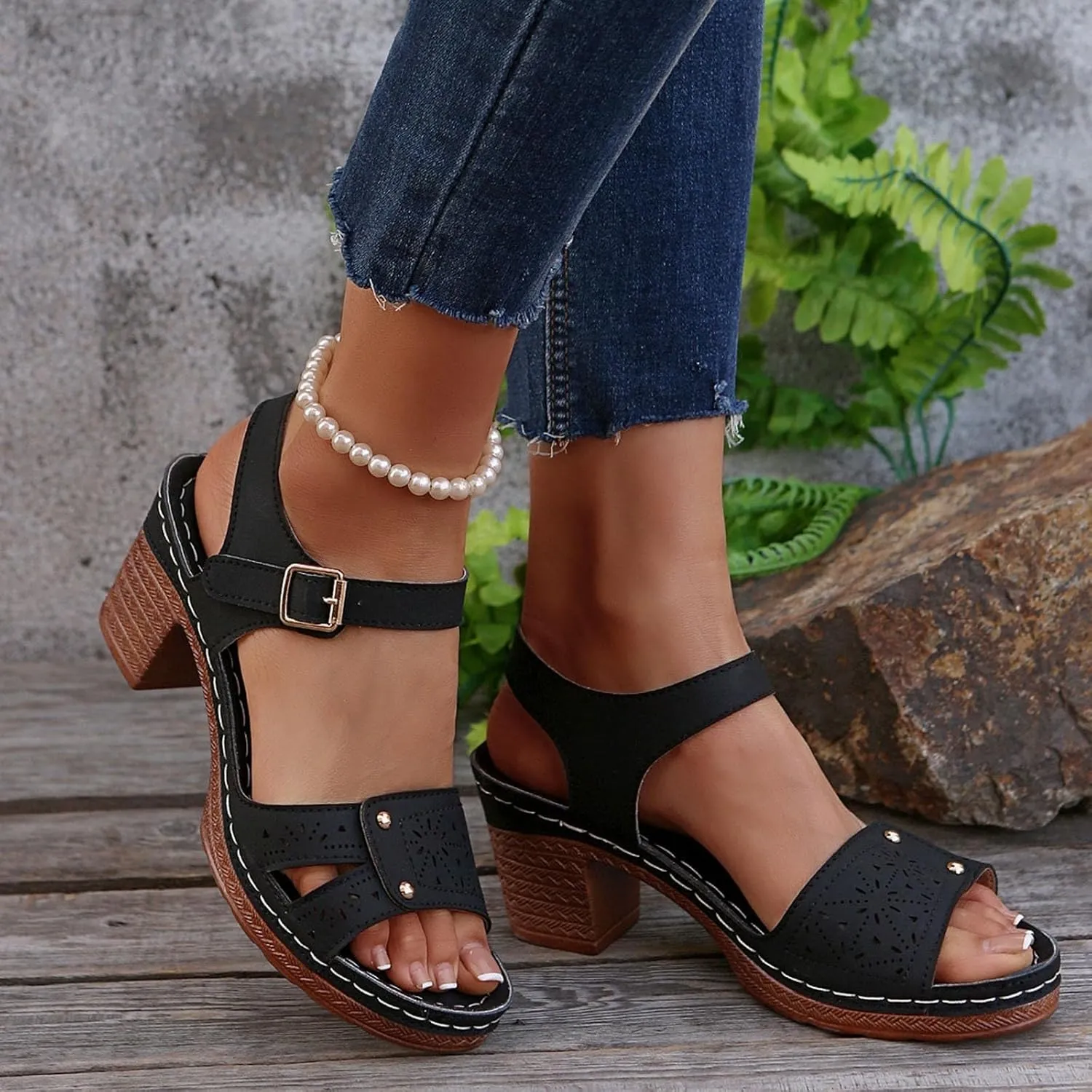 Sandals Women Comfortable Open Toe Sandals with Low Wedges Summer Ankle Strap Open Toe Comfortable Walking Shoes Ladies Casual Platform Sandal with Buckle Beach Shoes