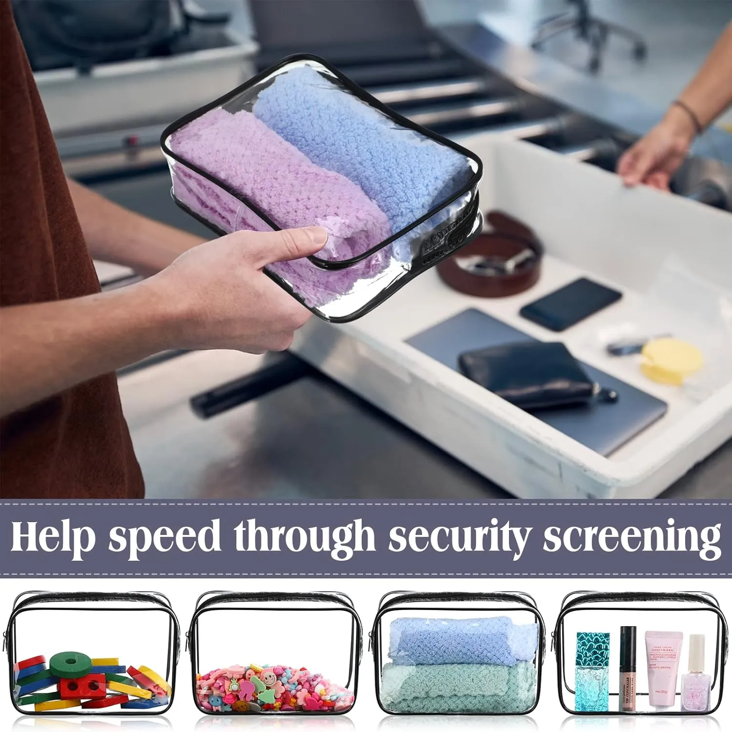 Sanwuta 100 Pcs Clear Makeup Bags Bulk Tsa Approved Toiletry Bag for Travel Transparent Cosmetic Bag PVC Waterproof Travel Small Pouches with Zipper for Men and Women(Black)
