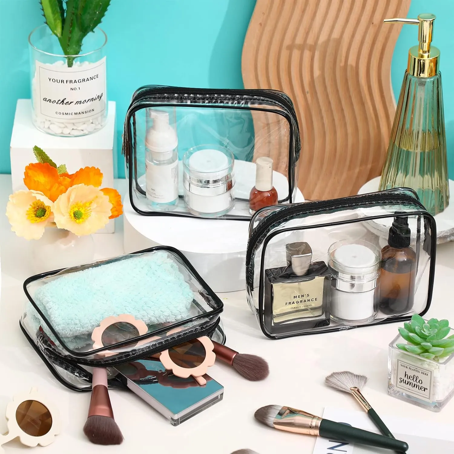 Sanwuta 100 Pcs Clear Makeup Bags Bulk Tsa Approved Toiletry Bag for Travel Transparent Cosmetic Bag PVC Waterproof Travel Small Pouches with Zipper for Men and Women(Black)