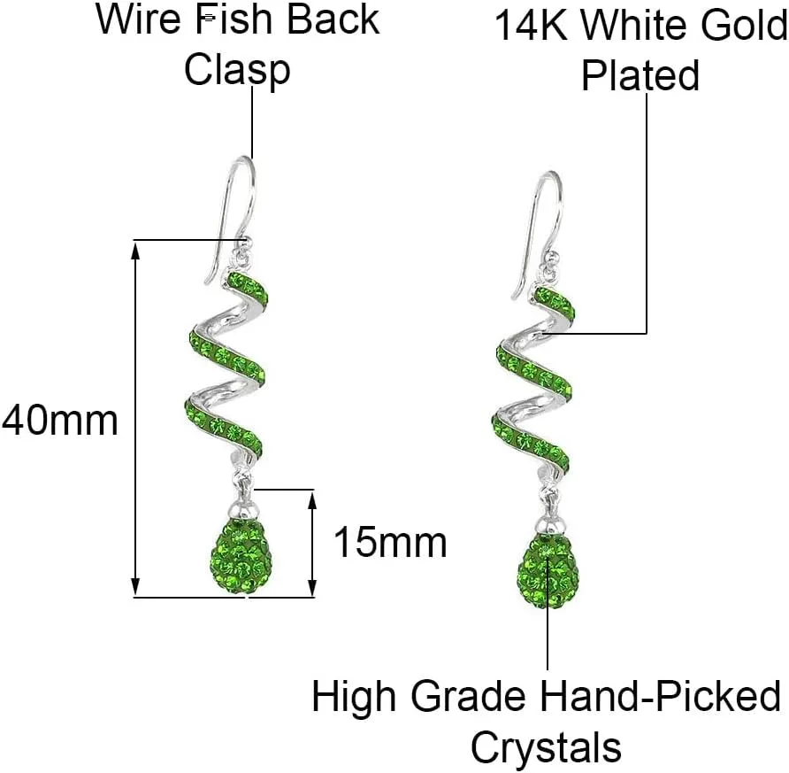 Savlano 14K White Gold Plated Spiral Shape Crystal Drop Dangle Earrings for Women, Comes with Savlano Gift Box