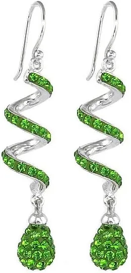 Savlano 14K White Gold Plated Spiral Shape Crystal Drop Dangle Earrings for Women, Comes with Savlano Gift Box