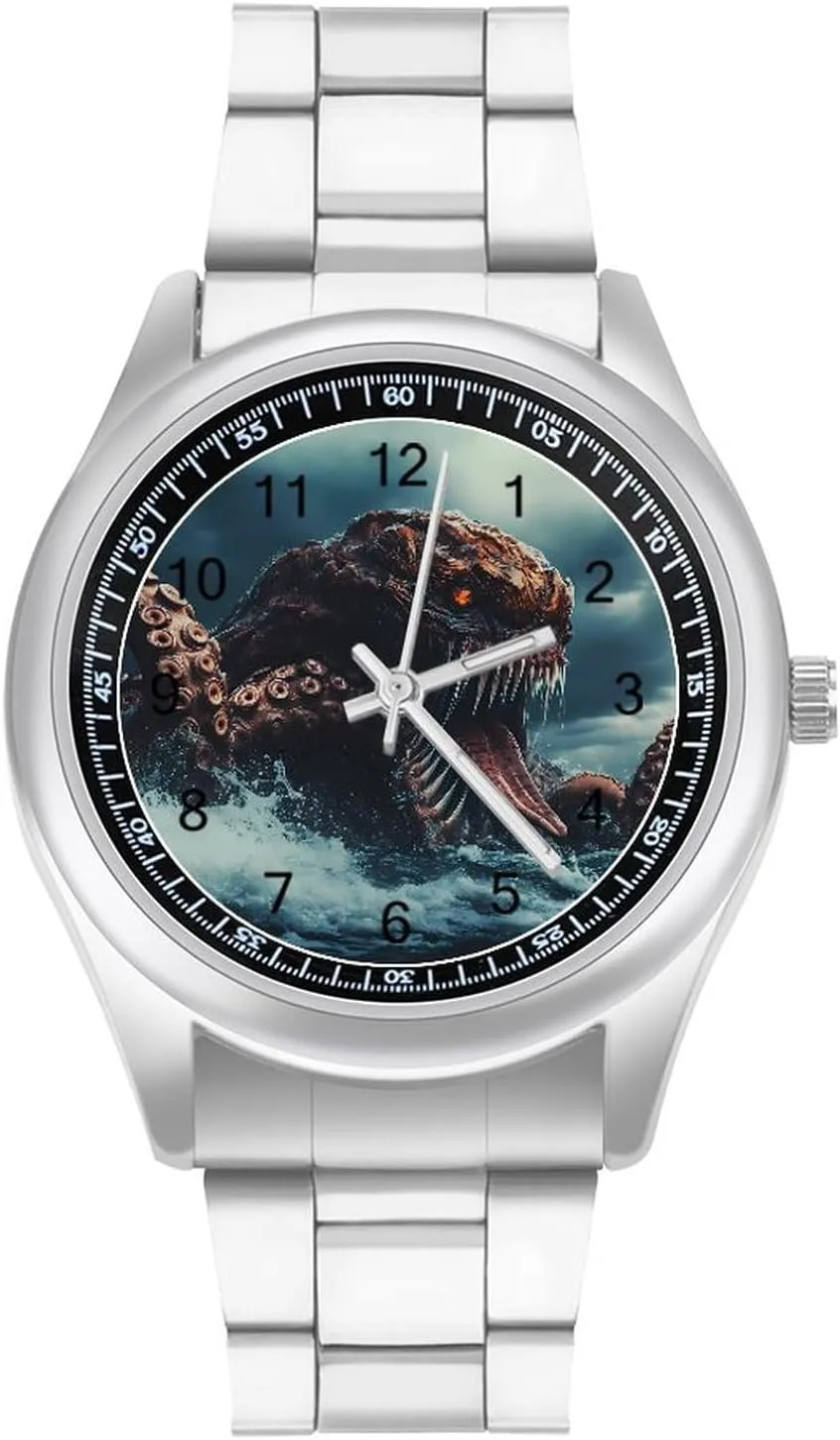 Sea Monster Monstrous Tentacles Stainless Steel Strap Simple Business Watches for Men Easy Reader Work Casual Watch
