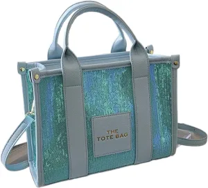 Sequin Evening Clutch Bag Women Party Tote Bag PU Leather Sequins Top-Handle Bags Casual Stylish Shiny Portable Adjustable Straps Shopper Tote Purse for PartyCocktail(Blue)