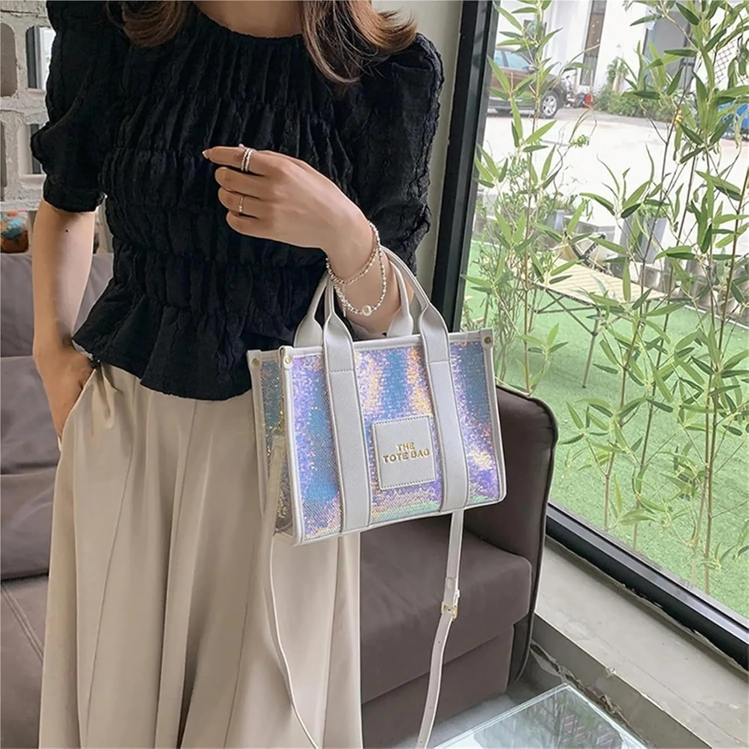 Sequin Evening Clutch Bag Women Party Tote Bag PU Leather Sequins Top-Handle Bags Casual Stylish Shiny Portable Adjustable Straps Shopper Tote Purse for PartyCocktail(Blue)