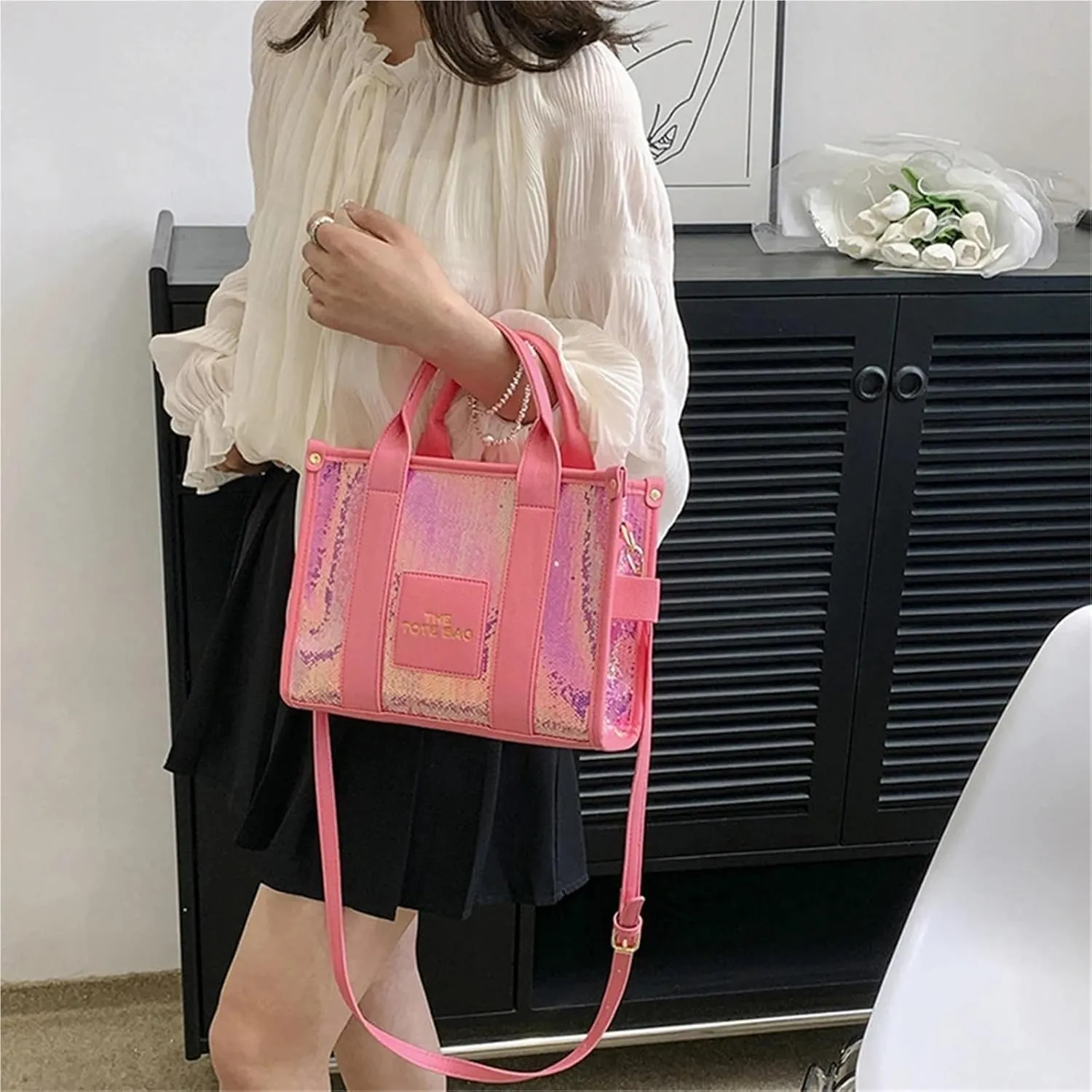 Sequin Evening Clutch Bag Women Party Tote Bag PU Leather Sequins Top-Handle Bags Casual Stylish Shiny Portable Adjustable Straps Shopper Tote Purse for PartyCocktail(Blue)
