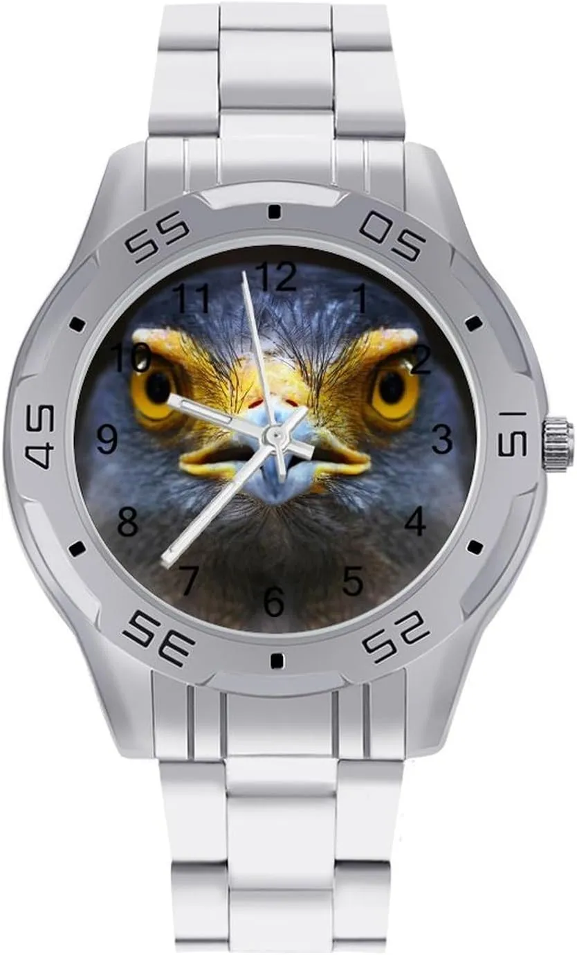 Serpent-Eagle Close-up Face Stainless Steel Metal Strap Simple Business Watches for Men Easy Reader Work Casual Watch