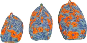 Set of 3 Pieces Indian Handmade Cotton Quilted Handmade Floral Hand Block Print Toiletry Bag,Cosmetic Pouch Bag Makeup Bag For Women (Cotton, Blue A), 44999