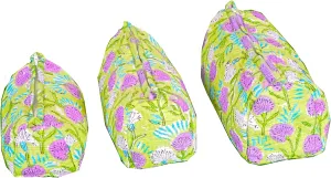 Set of 3 Pieces Indian Handmade Cotton Quilted Handmade Floral Hand Block Print Toiletry Bag,Cosmetic Pouch Bag Makeup Bag For Women (Cotton, Green), 44999