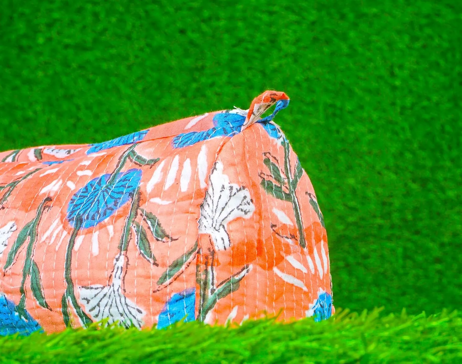 Set of 3 Pieces Indian Handmade Cotton Quilted Handmade Floral Hand Block Print Toiletry Bag,Cosmetic Pouch Bag Makeup Bag For Women (Cotton, Orange A)