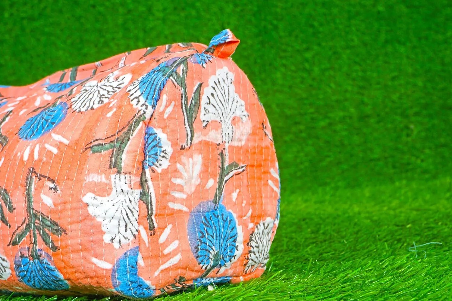 Set of 3 Pieces Indian Handmade Cotton Quilted Handmade Floral Hand Block Print Toiletry Bag,Cosmetic Pouch Bag Makeup Bag For Women (Cotton, Orange A)