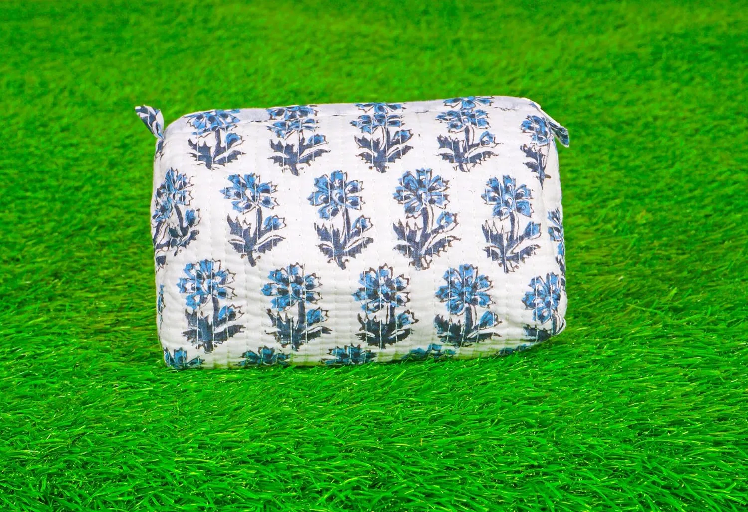 Set of 3 Pieces Indian Handmade Cotton Quilted Handmade Floral Hand Block Print Toiletry Bag,Cosmetic Pouch Bag Makeup Bag For Women (Cotton, White B), 44999