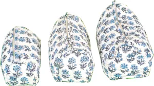 Set of 3 Pieces Indian Handmade Cotton Quilted Handmade Floral Hand Block Print Toiletry Bag,Cosmetic Pouch Bag Makeup Bag For Women (Cotton, White B), 44999