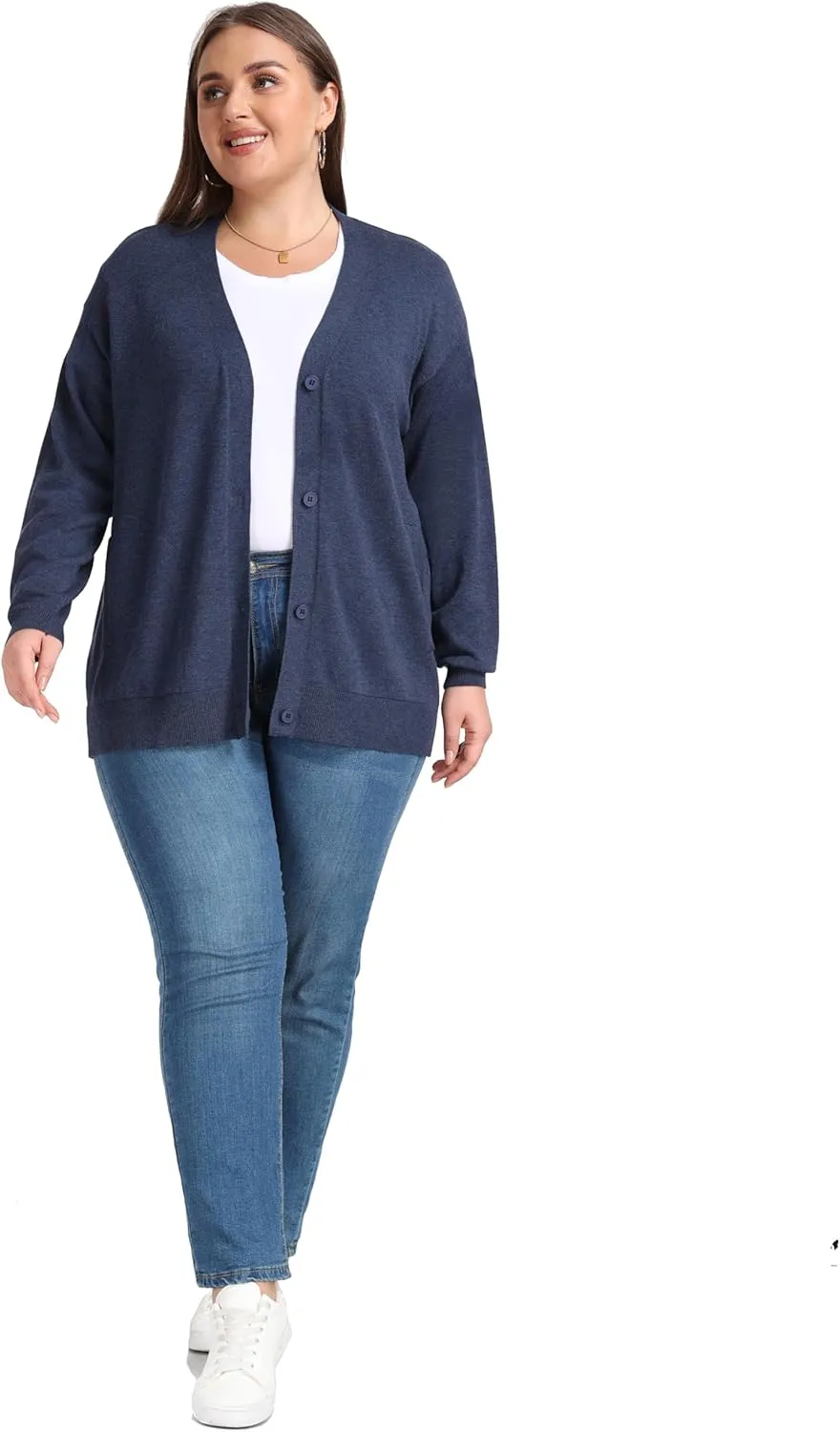 Shiaili Classic Plus Size Sweater for Women Non-Bulky Soft Stretch Cardigans