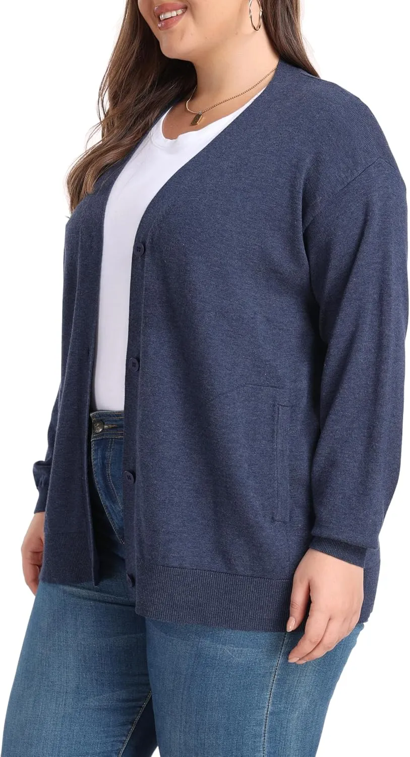 Shiaili Classic Plus Size Sweater for Women Non-Bulky Soft Stretch Cardigans