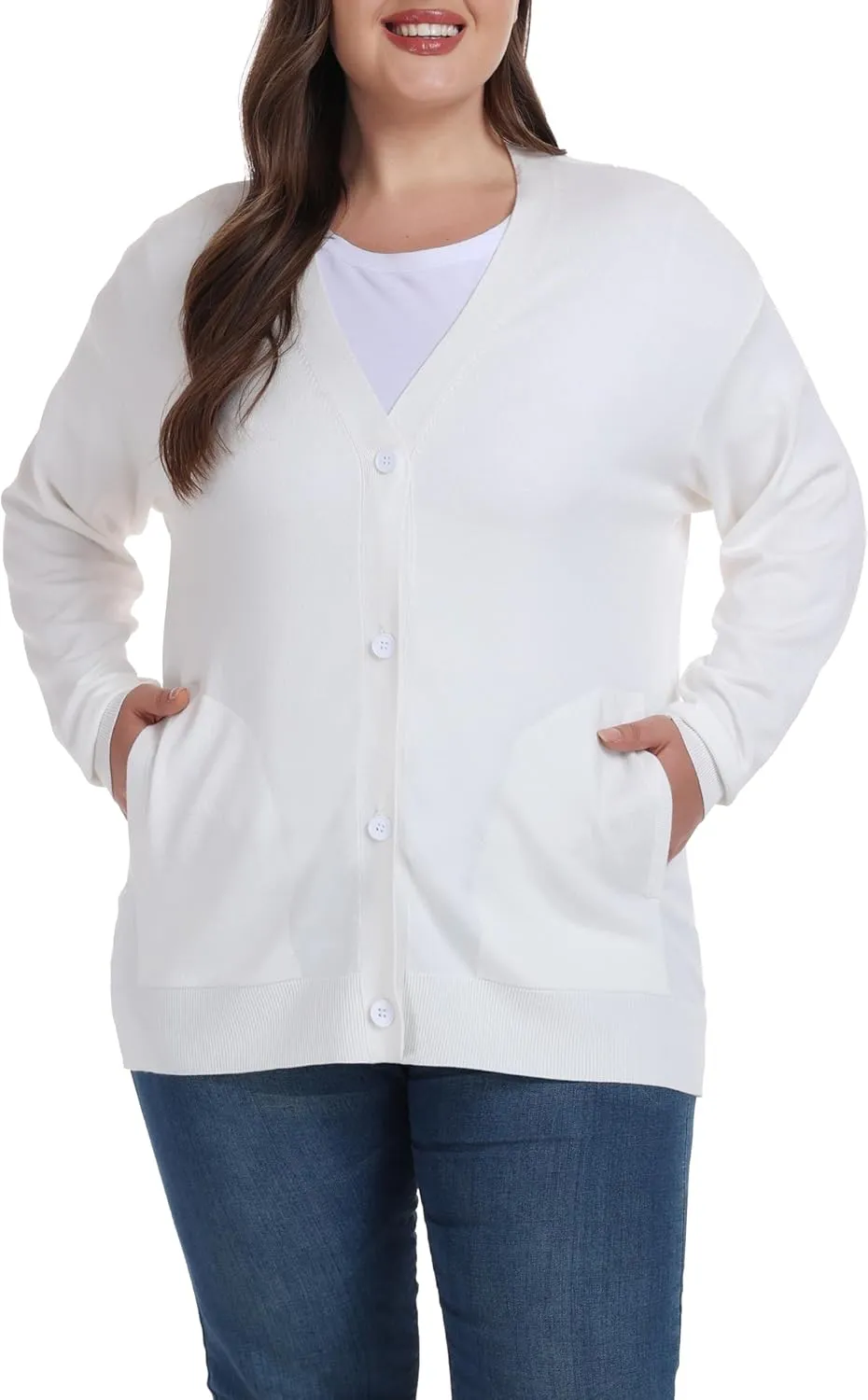 Shiaili Classic Plus Size Sweater for Women Non-Bulky Soft Stretch Cardigans