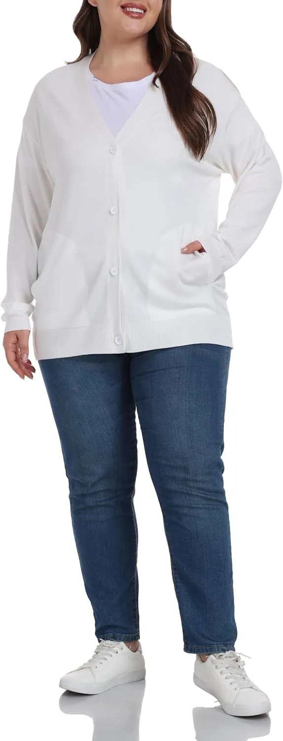 Shiaili Classic Plus Size Sweater for Women Non-Bulky Soft Stretch Cardigans