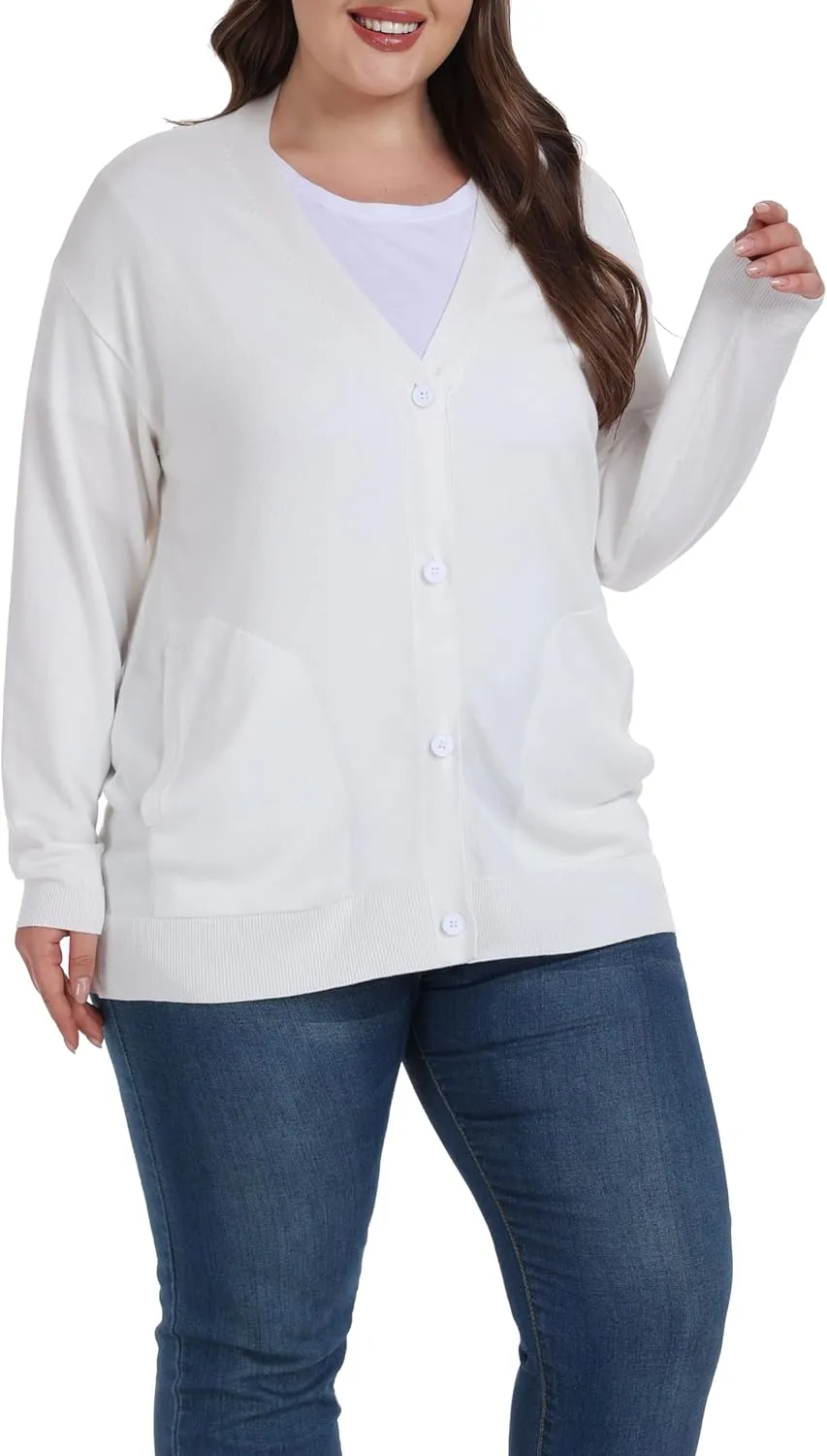 Shiaili Classic Plus Size Sweater for Women Non-Bulky Soft Stretch Cardigans