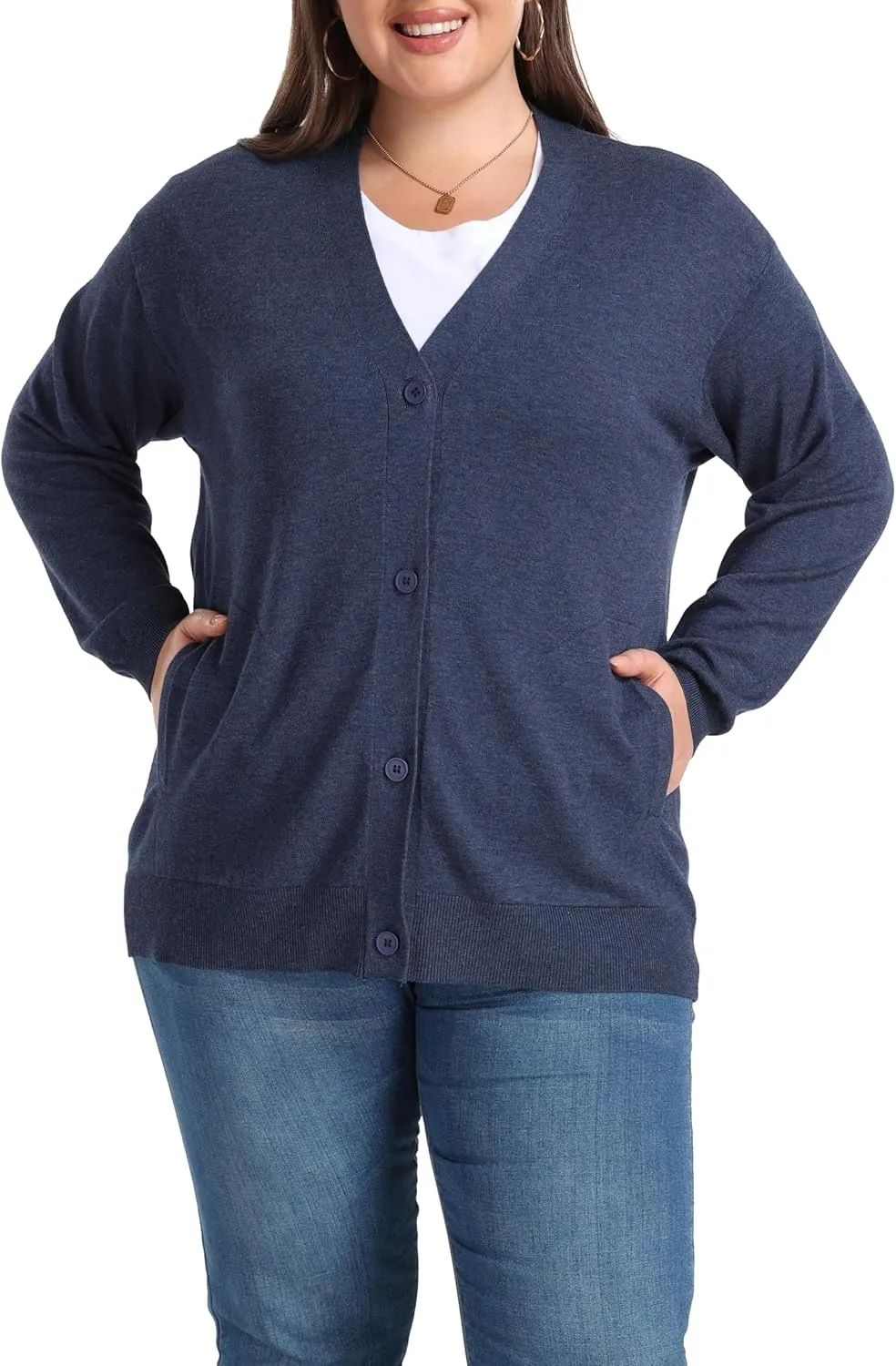Shiaili Classic Plus Size Sweater for Women Non-Bulky Soft Stretch Cardigans