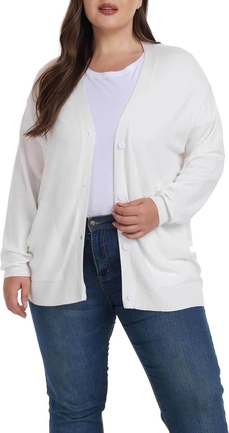 Shiaili Classic Plus Size Sweater for Women Non-Bulky Soft Stretch Cardigans