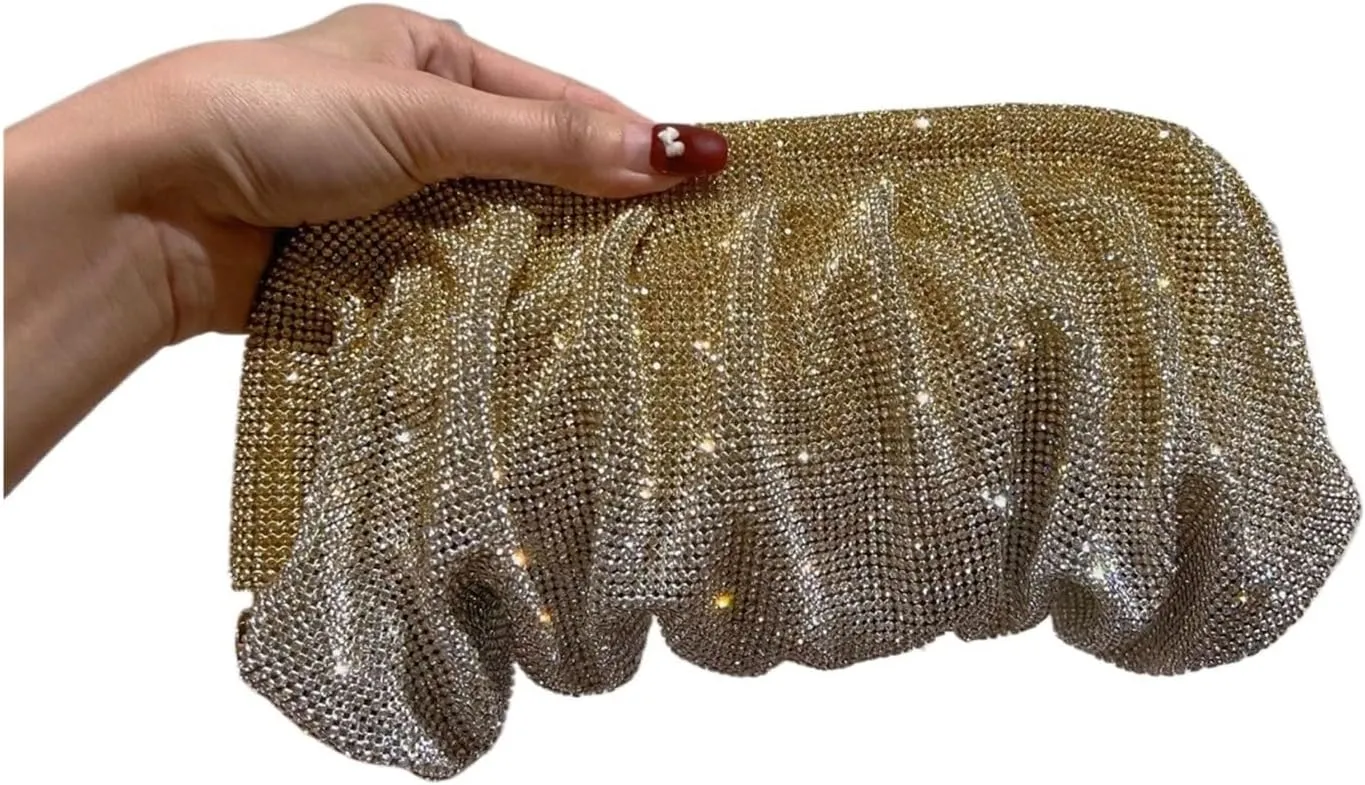 Shiny Handle Rhinestones Handmade Evening Clutch Bags Folds Purses and Handbags Designer Wedding Party(Color-03)