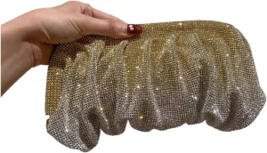 Shiny Handle Rhinestones Handmade Evening Clutch Bags Folds Purses and Handbags Designer Wedding Party(Color-03)