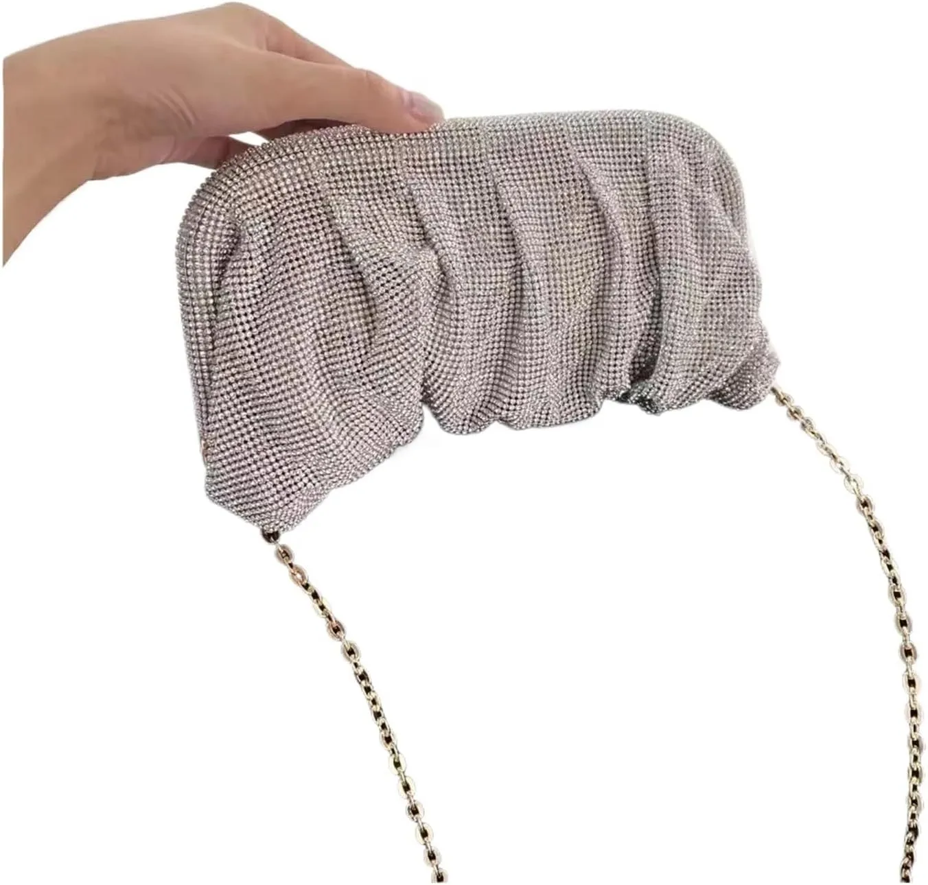 Shiny Handle Rhinestones Handmade Evening Clutch Bags Folds Purses and Handbags Designer Wedding Party(Color-03)