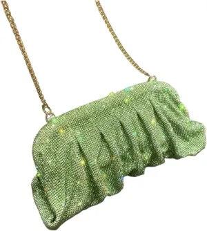 Shiny Rhinestones Handmade Evening Clutch Bags Folds Purses and Handbags Luxury Designer Wedding Party(Green)