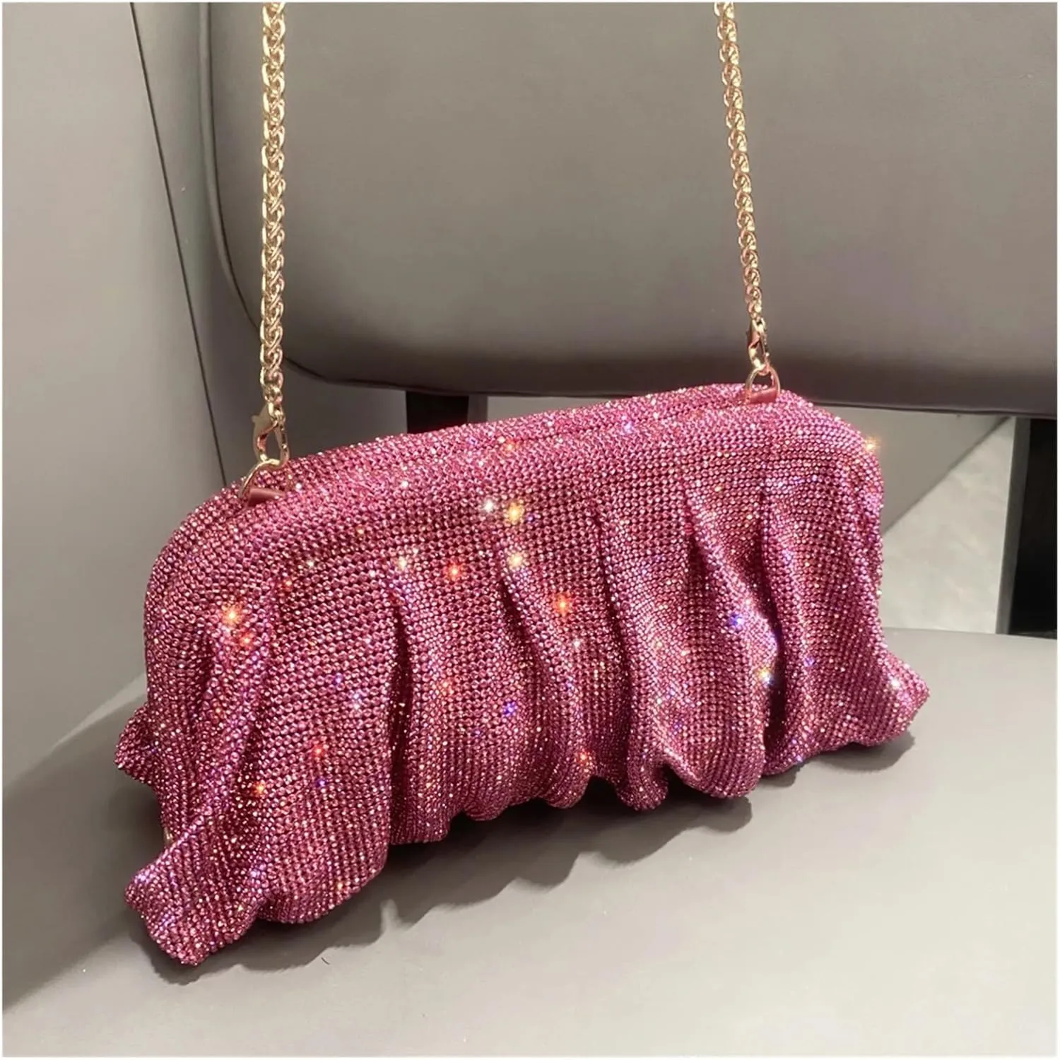 Shiny Rhinestones Handmade Evening Clutch Bags Folds Purses and Handbags Luxury Designer Wedding Party(Green)