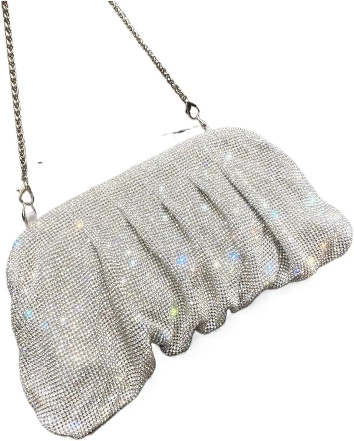 Shiny Rhinestones Handmade Evening Clutch Bags Folds Purses and Handbags Luxury Designer Wedding Party(Green)
